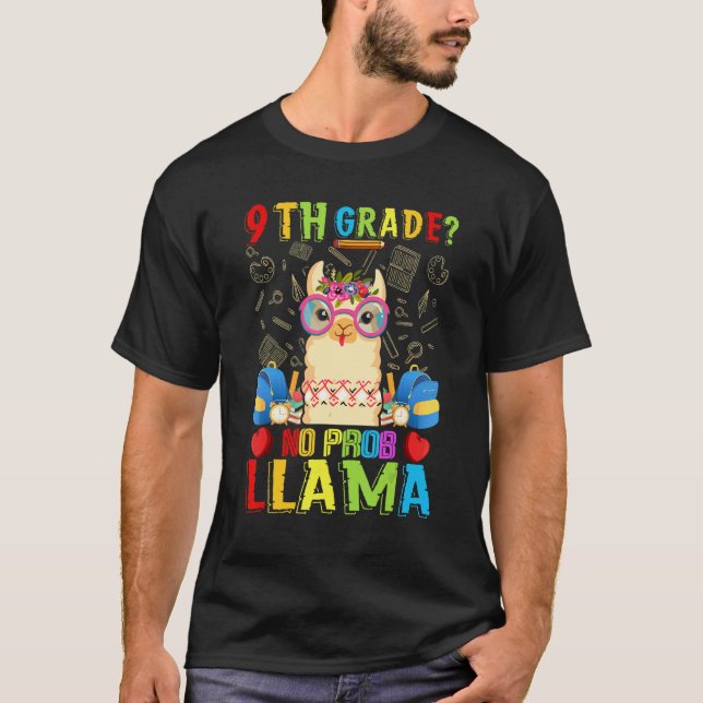 Camiseta 9º ano sem problemas Llama volta às aulas primeiro (Frente)