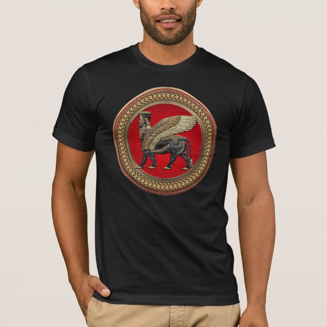 Camiseta [900] Bull voada Assyrian: Lamassu Dourado e preto (Frente)