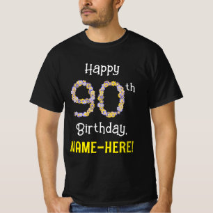 Camiseta 90 Aniversário: Flores Número "90" + Nome
