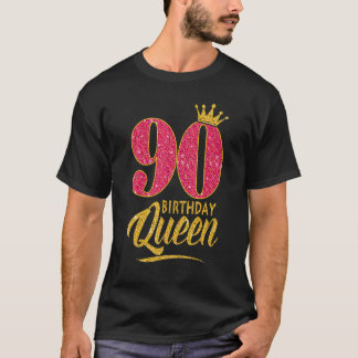 Camiseta 90 Aniversário Rainha 90 Anos de Idade Coroa Rosa