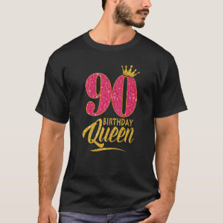 Camiseta 90 Aniversário Rainha 90 Anos de Idade Coroa Rosa
