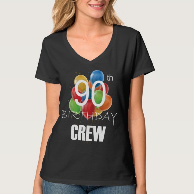 Camiseta 90 Birthday Crew 90 Party Crew Women V-Neck (Frente)
