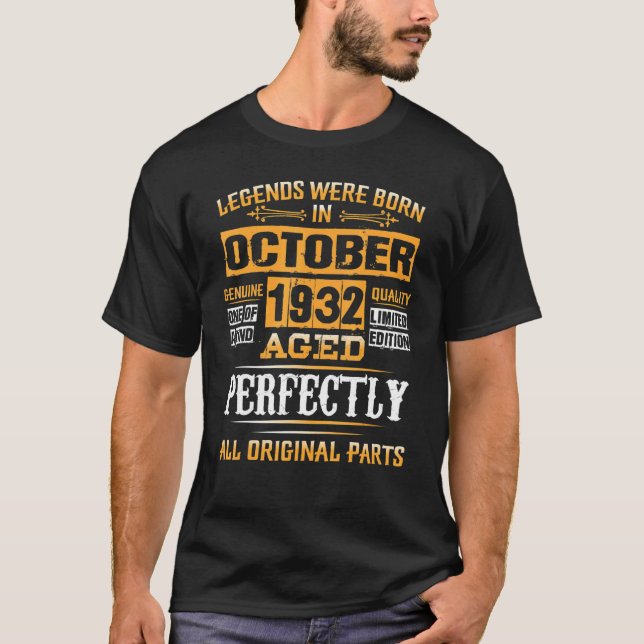 Camiseta 90 Birthday Legends Nascer Em Outubro De 1932 90 A (Frente)