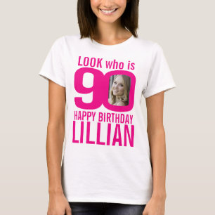 Camiseta 90 cor-de-rosa 90 fotos personalizadas e nome