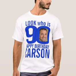 Camiseta 90 de aniversário, azul, 90 fotos personalizadas e