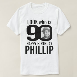 Camiseta 90 de aniversário mono parece 90 foto personaliza