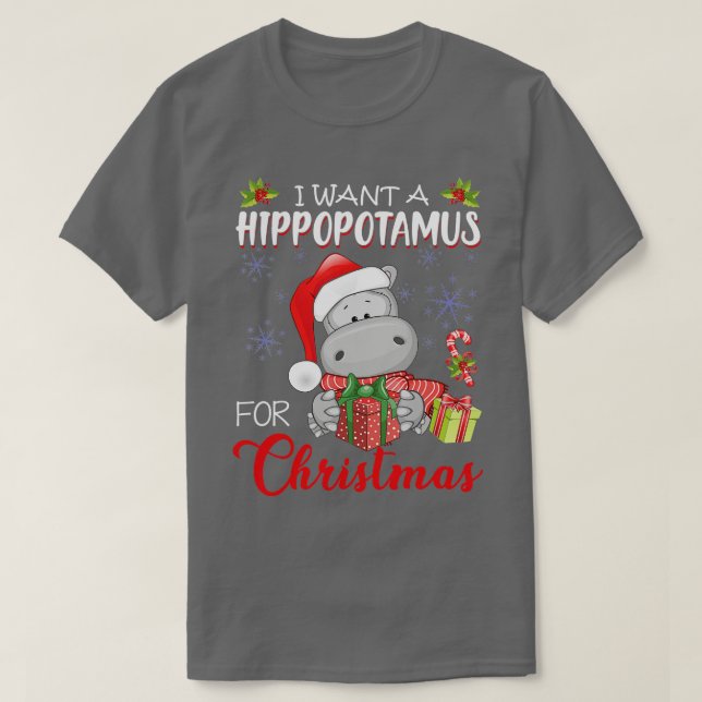 Camiseta 90 Quero Um Hippopotamus Para O Natal Hippo (Frente do Design)