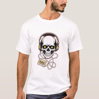 Camiseta 90s Tribal Skull with Headphones – High-Contrast V
