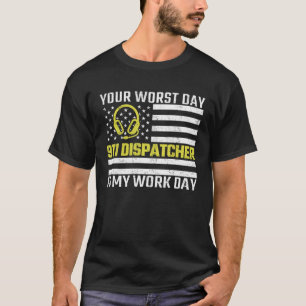 Camiseta 911 Dispatcher US Flag Thin Dourado Line Emergency