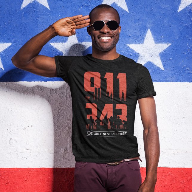 Camiseta 911 Nunca Esqueceremos 343 Bombeiros Patriot (Criador carregado)
