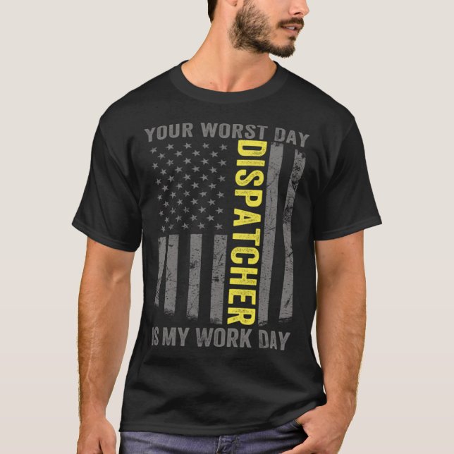 Camiseta 911 Operator US Flag Thin Gold Line Emergency Disp (Frente)