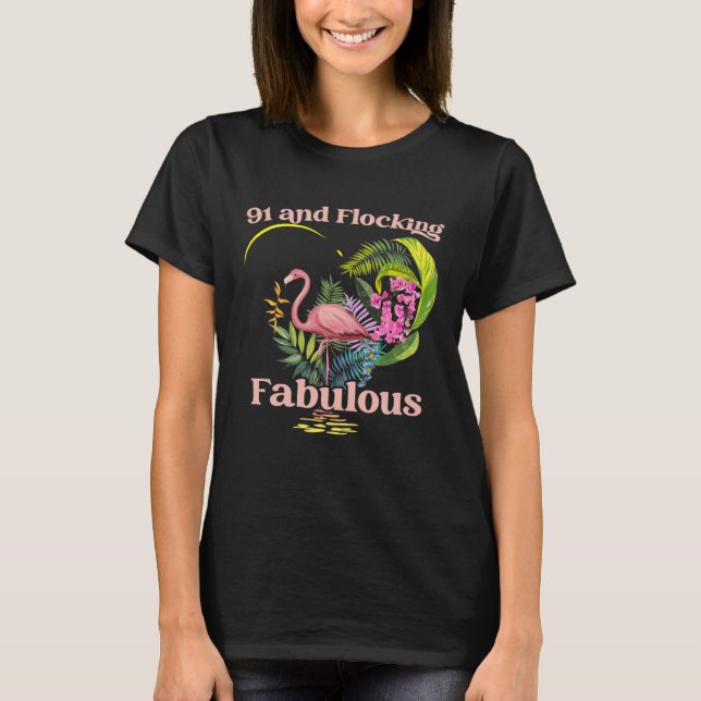 Camiseta 91 anos de idade e flagrante Flamingo Birthd (Frente)
