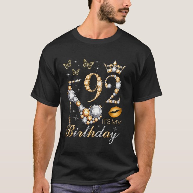 Camiseta 92º É minha Festa de aniversário 92 anos 92º B-da (Frente)