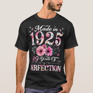 Camiseta 99 Anos De Idade Feita Em 1925 Presente Floral 99º