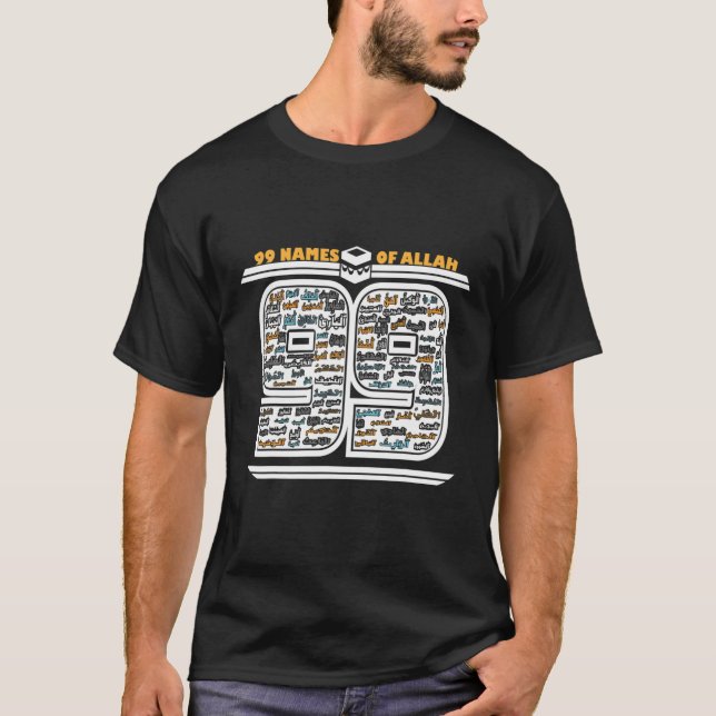 Camiseta 99 Nome De Alá - Muçulmano Eid Mubarak Rama Islâmi (Frente)