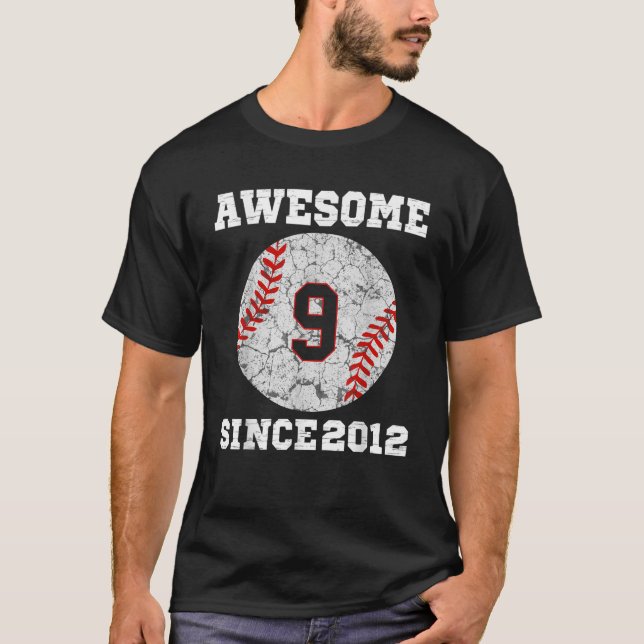 Camiseta 9.º Aniversário do Baseball Lover Dotado com 9 Ano (Frente)