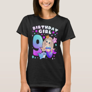 Camiseta 9.º aniversário, Rapariga 9 anos, Sereia, número 9