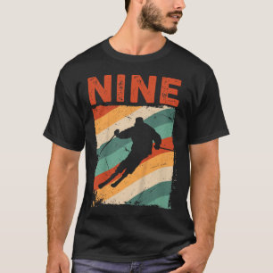 Camiseta 9.º aniversário Retro Esqui Esqui 9 anos Menina