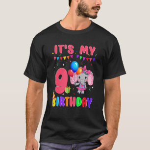 Camiseta 9 Anos 9 Anos Aniversário Elefantes Meninas Espeta