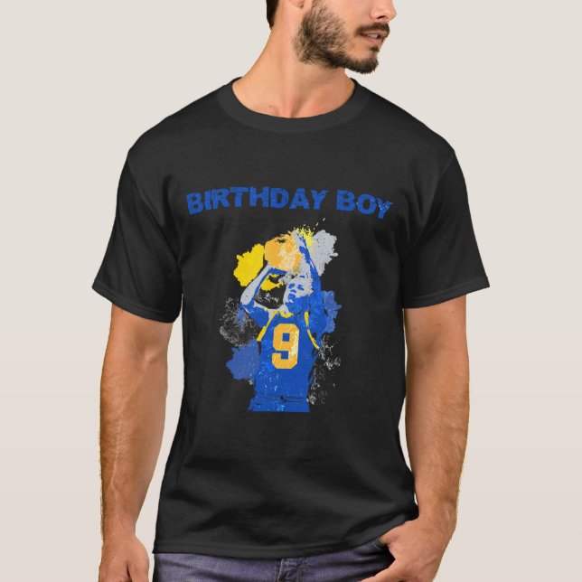 Camiseta 9 Anos Aniversário Do Menino Azul E Cesto Amarelo (Frente)