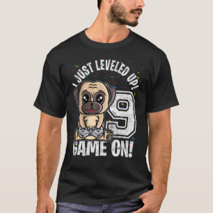 Camiseta 9 Anos de Idade 9º Aniversário Pug Cachorro Menino