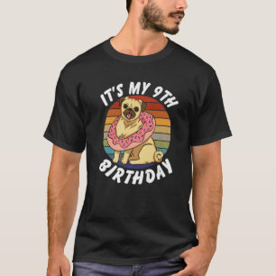 Camiseta 9 Anos De Idade, Pug Engraçado E Rosquinha Retro V