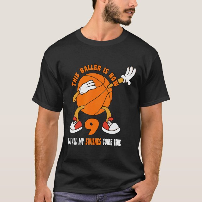 Camiseta 9 anos Feliz 9.º aniversário Bysketbyll 9.º aniver (Frente)
