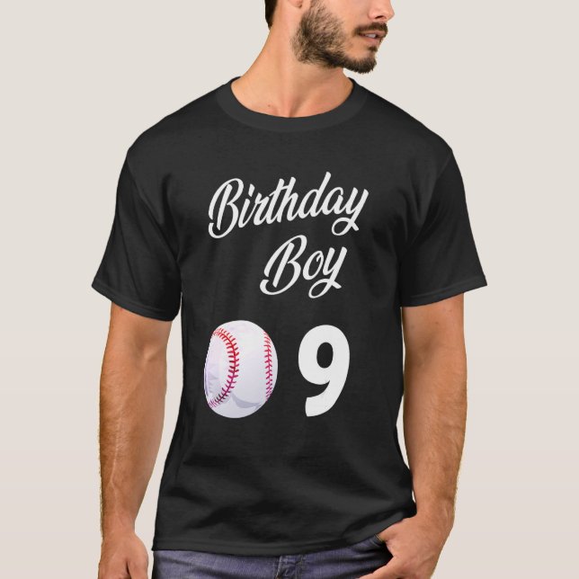 Camiseta 9 anos Meninos com Festa de aniversário de Basebal (Frente)