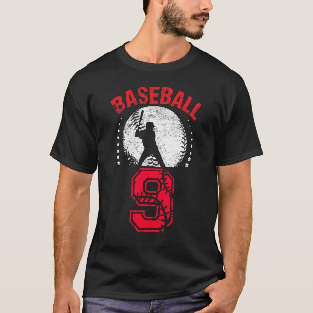 Camiseta 9 anos meninos de beisebol crianças de 9 anos (Frente)