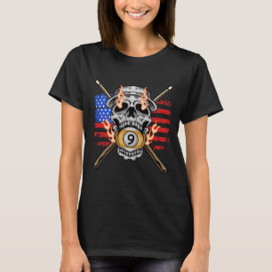 Camiseta 9 Ball Billiard Piscina Player American Flag Skull
