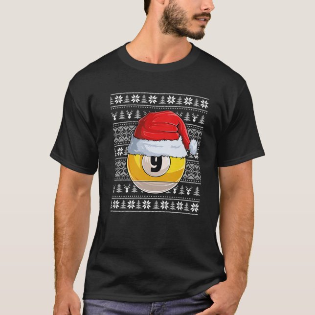 Camiseta 9 Ball Billiard Santa Hat Natal Engraçado Ball San (Frente)