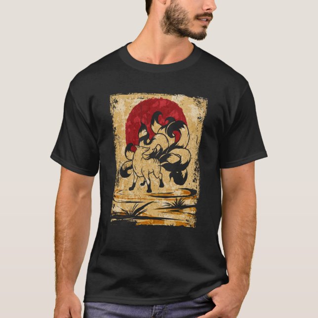 Camiseta 9 Fox Afetada - Japonês Retro 3 (Frente)