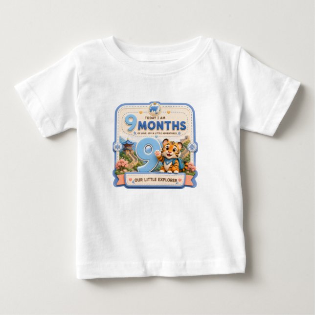 Camiseta 9 Meses Marco do Bebê Pequeno Explorador (Frente)