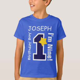 Camiseta 9o AZUL do menino do aniversário um nome feito so