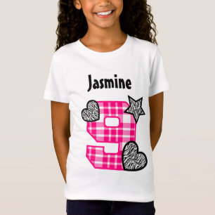 Camiseta 9o Criança de 9 anos 10J dos corações da xadrez