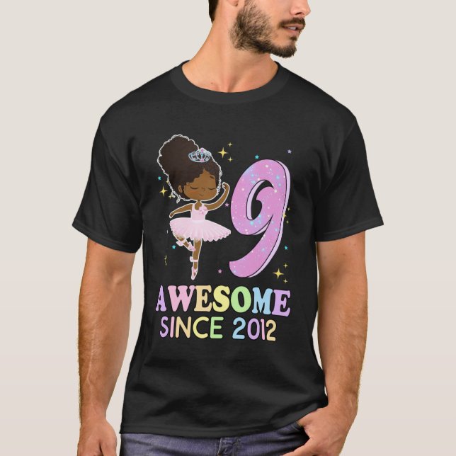 Camiseta 9th Bday Awesome Since 2012 Melanin Pride African  (Frente)