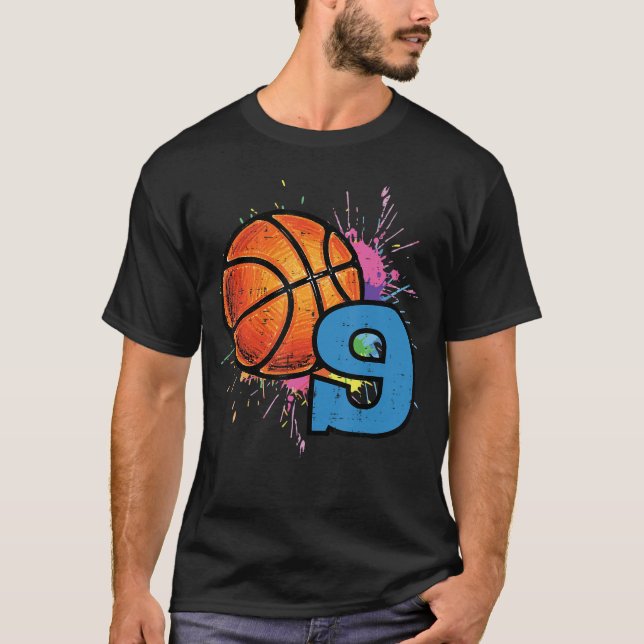 Camiseta 9th Birthday Basketball 9 Year Old Bday Sports Boy (Frente)