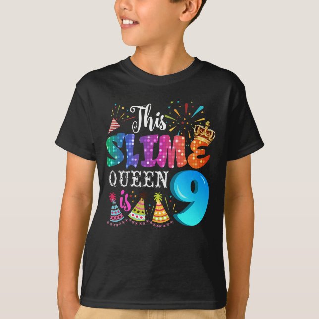 Camiseta 9th Birthday For Girls 9 Year Old Girl Slime Queen (Frente)