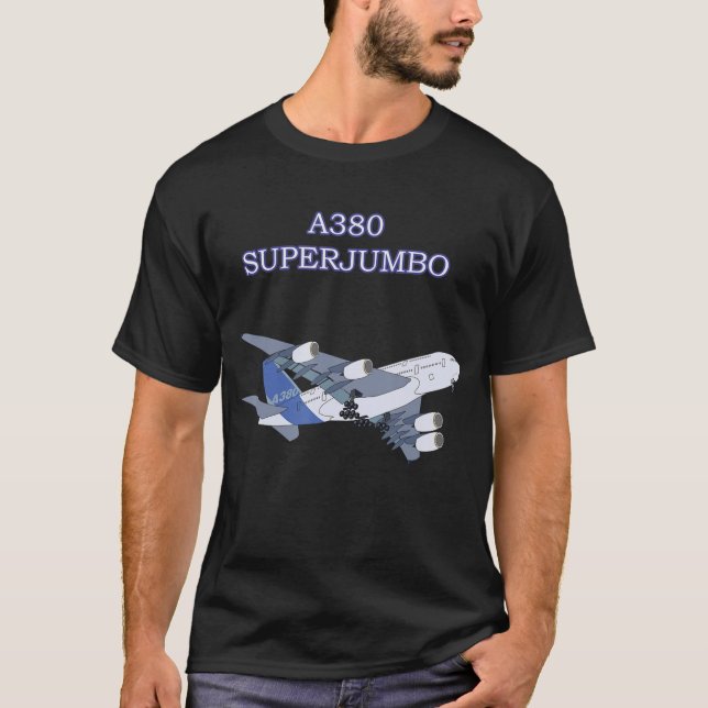 Camiseta A380 Plano para crianças adultas do avião Super Ju (Frente)