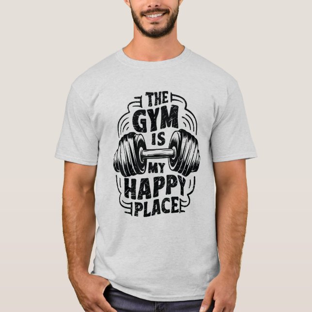Camiseta A Academia É O Meu Lugar Feliz. Gym Lover (Frente)