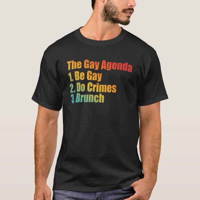 Camiseta A Agenda Gay 1. Seja Gay 2. Crimes 3. Brunch Ap (Frente)