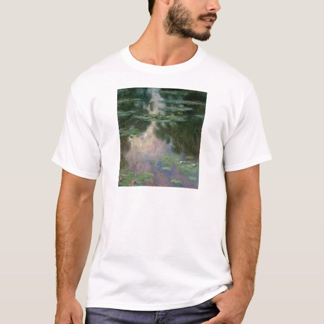 Camiseta A ÁGUA ESTÁ EM PINK VERDE POND, por Claude Monet (Frente)