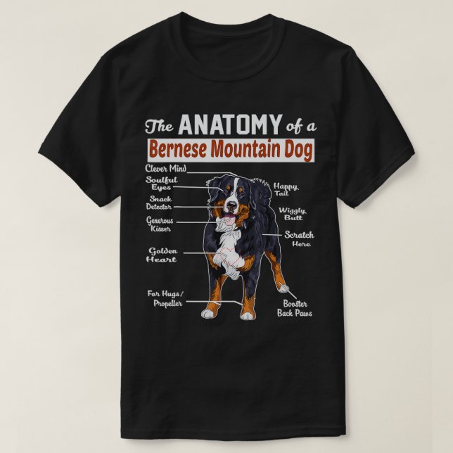 Camiseta A anatomia de um cão de montanha Bernês (Frente do Design)