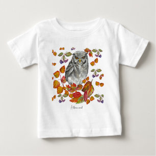 Camiseta A aquarela cai lindas corujas e folhas porta copos