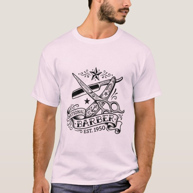 Camiseta A Aresta Afiada | Gráfico Flash de Barbeiro Old-Sc (Frente)