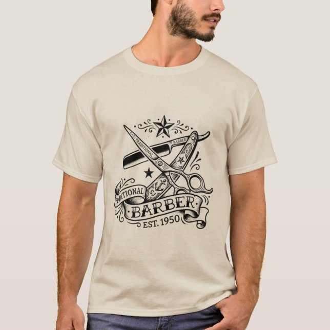 Camiseta A Aresta Afiada | Gráfico Flash de Barbeiro Old-Sc (Frente)