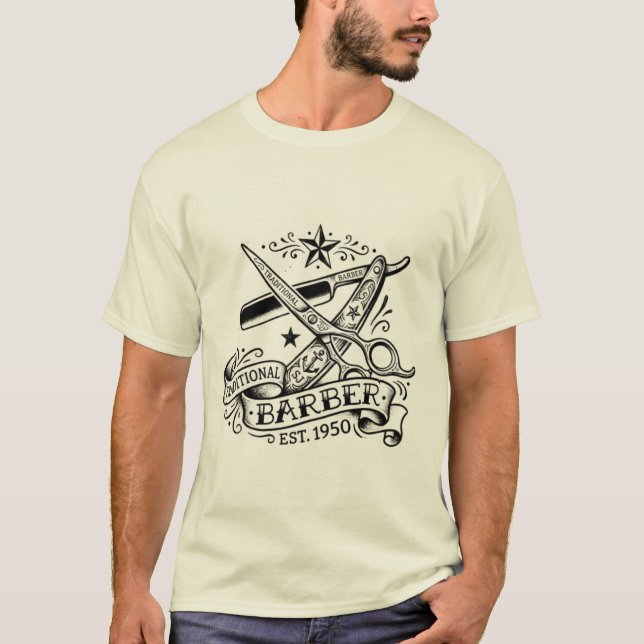 Camiseta A Aresta Afiada | Gráfico Flash de Barbeiro Old-Sc (Frente)