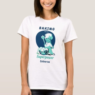 Camiseta A Baking Azul é minha superpotência com o nome