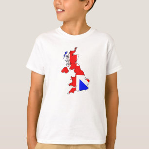 Camiseta A bandeira de Union Jack no mapa britânico caçoa