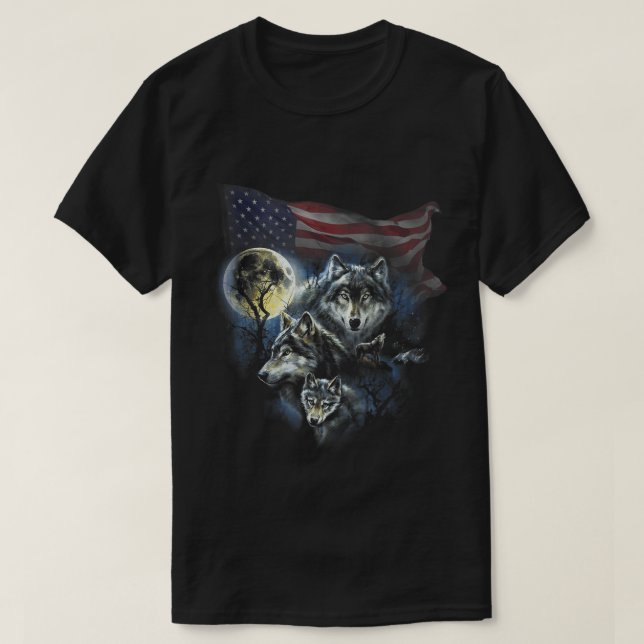 Camiseta A bandeira de vigia de lobo dos Mountain Men ameri (Frente do Design)